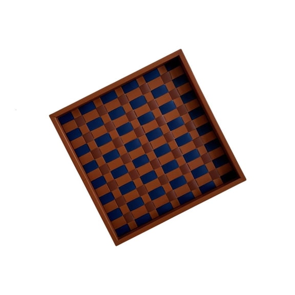Ywmsfl Blue Gold Brown Checkered Handwoven Saddles Serving Tray Multipurpose Decorative Holder