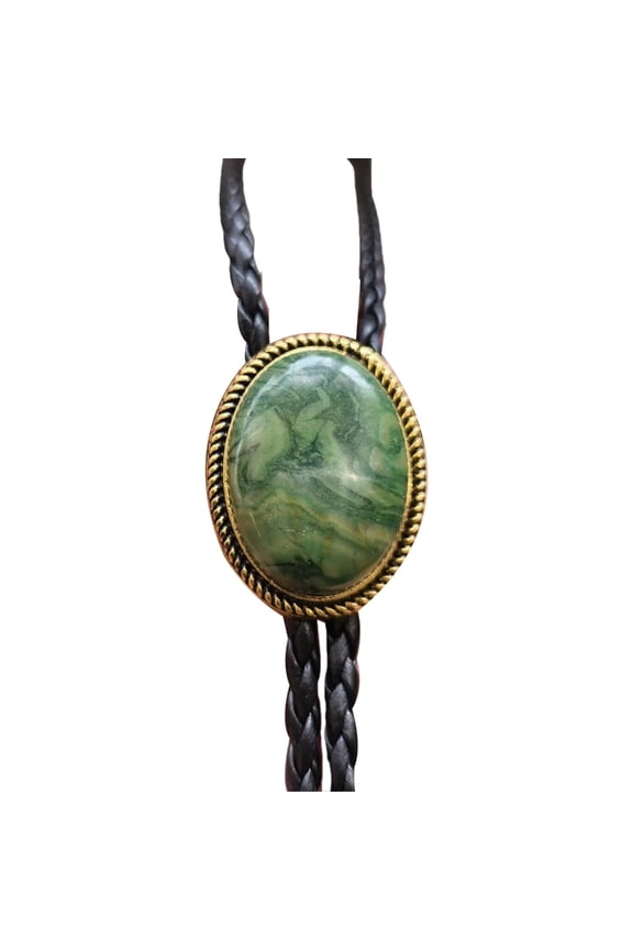 Braided Rope Bolo Tie with Emblem Stone Pendant for Men Women Country Outfits Festivals Necktie Chain Necklace