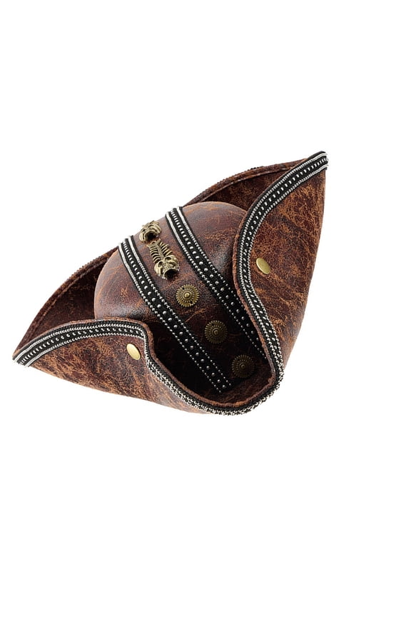 Brown PU Leather Pirate Hat For Women and Men Tricorn Pirate Hat For LARP Cosplays Costume Accessories