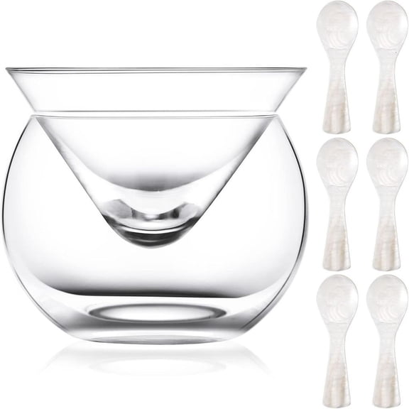 Ywmsfl Clear Caviar Serving Plate with Spoon High Borosilicate Glass Heat Cold Caviar Serving Dish for Dinner Parties