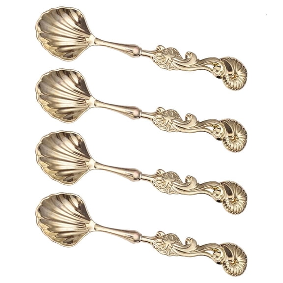 Ywmsfl Compact Transportable 4 Piece Metal Alloy Spoon Set For Coffee Dessert Seasoning Vintage Kitchen Tool With Smoothed Face