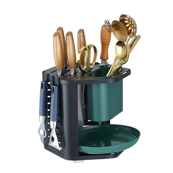 Ywmsfl Countertop Multi-function Kitchen Spoon Chopsticks Storage Rack Black with Water Rotating Kitchen Supplies Rack