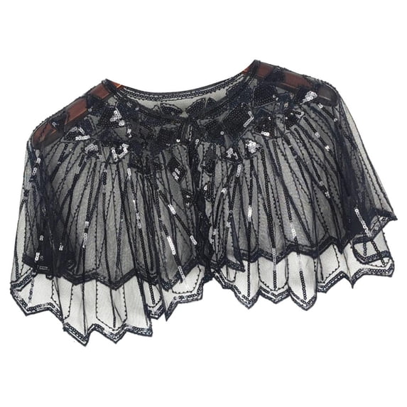 Ywmsfl Delicate Sequins Adorned Capelet Shoulder Wrap Breathable Mesh Fabric Scarf Shawl With Intricated Beadwork Design