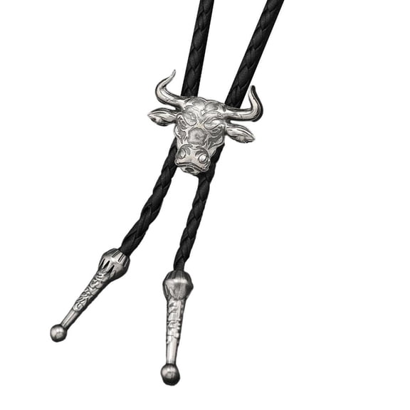 Ywmsfl Edgy Oxes Design PU Tie Alloy Embellished Neckwear For Adults Lightweight Comfortable Daily Use Accessory