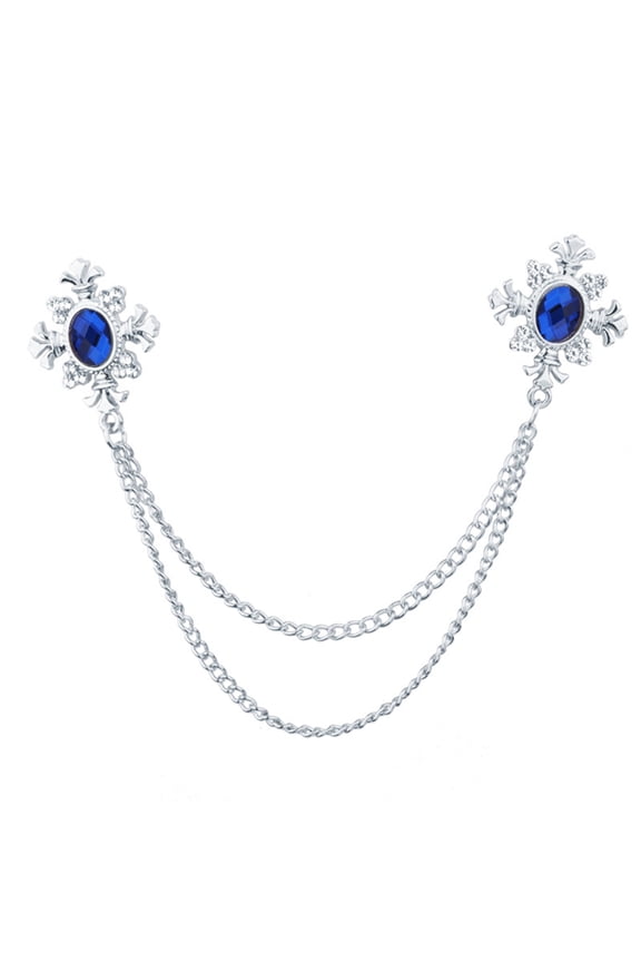 Elegant Tassels Lapel Pin Rhinestones Crossed Collar Long Chain Brooch for Shirt