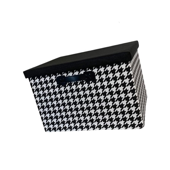 Ywmsfl Foldable Storage Bin With Cover Houndstooth Pattern Fabric Organizers for Items Supplies Travel Accessory
