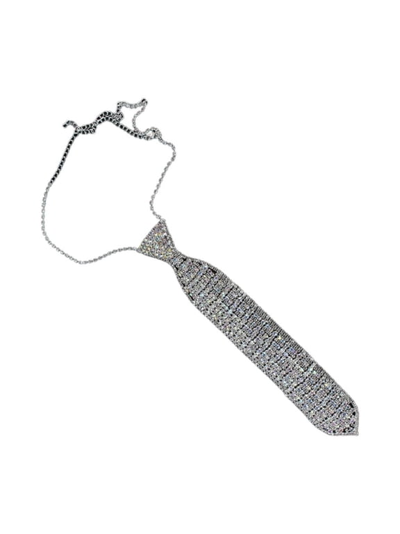 Japanese JK Necktie Knot Free Rhinestones Tie for Women Girl Adjustable Neck Tie Club Party Necklace Costume Neckwear