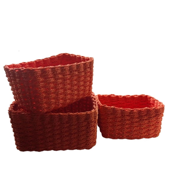 Ywmsfl Korean Inspired Paper Weave Storage Baskets Set Of 3 Sturdy Foldable Organizers For Bedroom Decors