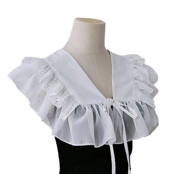 Ywmsfl Lace Ruffled Shawl Collar Elegant Sweet False Collar Detachable for Lady Delicate Flouncing Collar Ruffled Lace