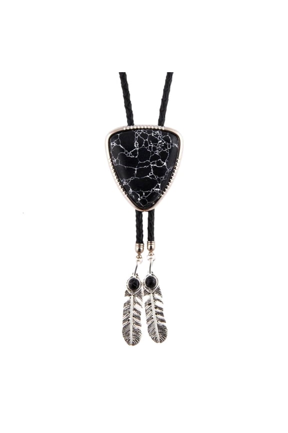 Mens Triangular Stone Jewelry Feathered Pendant Bolotie Faux Rope Necktie Necklace Shirt Collar Chain Neckwear