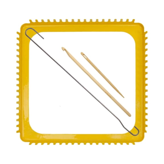 Ywmsfl Metal Square Weaving Frame 18 Prongs with Crochet Hook for Knitting Granny Square Scarves