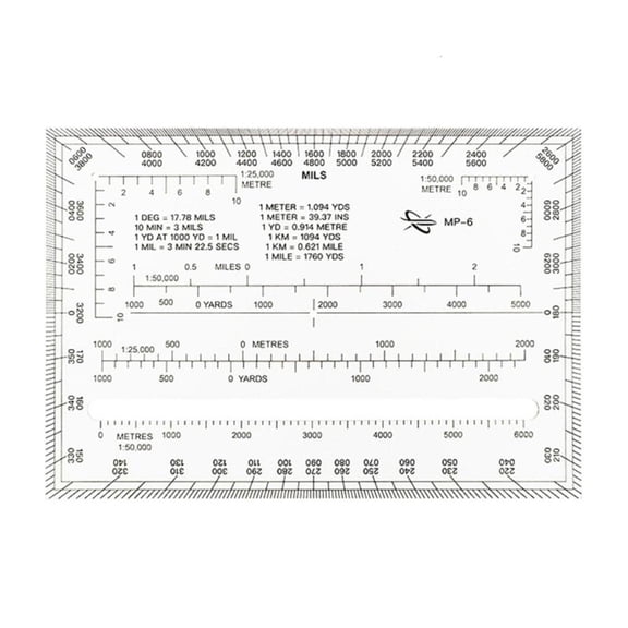 Ywmsfl Military Protractor Outer Edges 0-6400 Miles Coordinate Scale Map Measure Tool