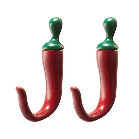 Ywmsfl Multipurpose Easy Install Pepper Shaped Hook Adhesive Backing Zincs Alloy Hangers for Clothes Hats Bags