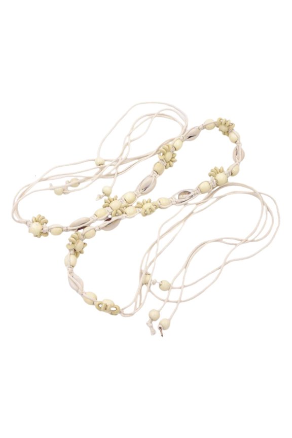 Handwoven Waxed Rope Waist Belt With Natural Sea Shell Wood Bead Waist Rope Adjustable Cord For Beach Wear Music Festiva