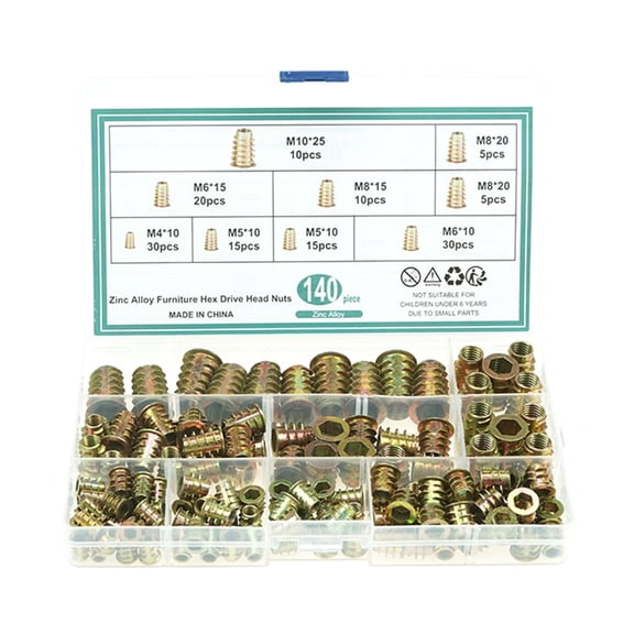 Ywmsfl Pack of 140 Strong & Reliable Threaded Inserts Convenient Inserts Multiple Size Threaded Inserts set for Wood Furniture