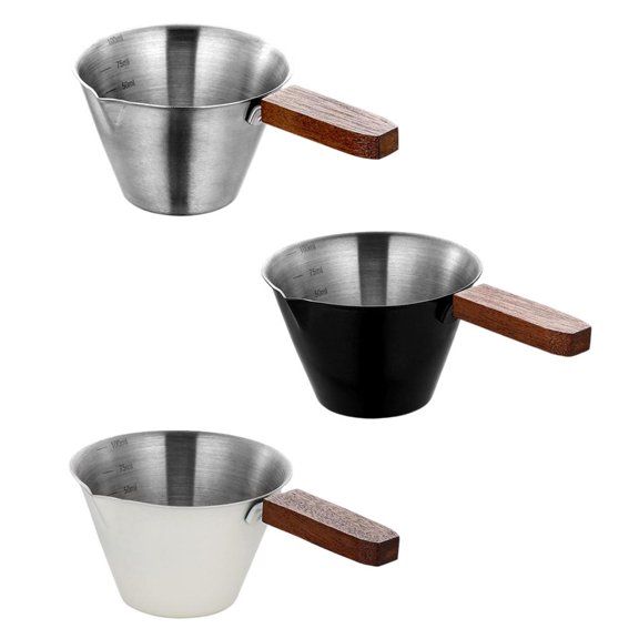 Ywmsfl Pack of 3 Coffee Extraction Cup Stainless Steel Body and Comfortable Wooden Handle Espresso Measuring Tool