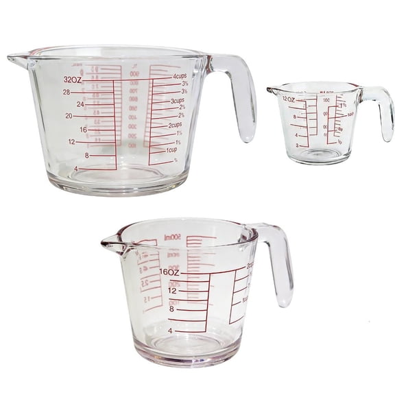 Ywmsfl Pack of 3 Easy to Armoured Glass Measuring Cups with Heat Up to 200C Precise Ounces Cups Milliliters Scal
