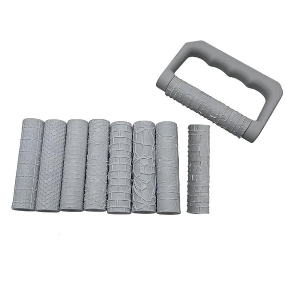 Ywmsfl Pack of 9 Clay Texture Rollers Set Includes 8pcs Design And 1 Ergonomic Handle for Miniature Terrain And