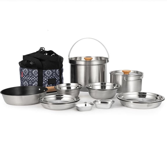Ywmsfl Practical 304Stainless Steel Cookware Set Serving Tool Set Perfect for Barbecues Camping Trips and Family Picnics