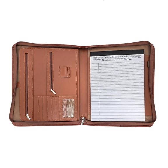 Ywmsfl Professional Document Folder PU Conference Folder With Zippered Closure And Lined Notepads For Offices Travel