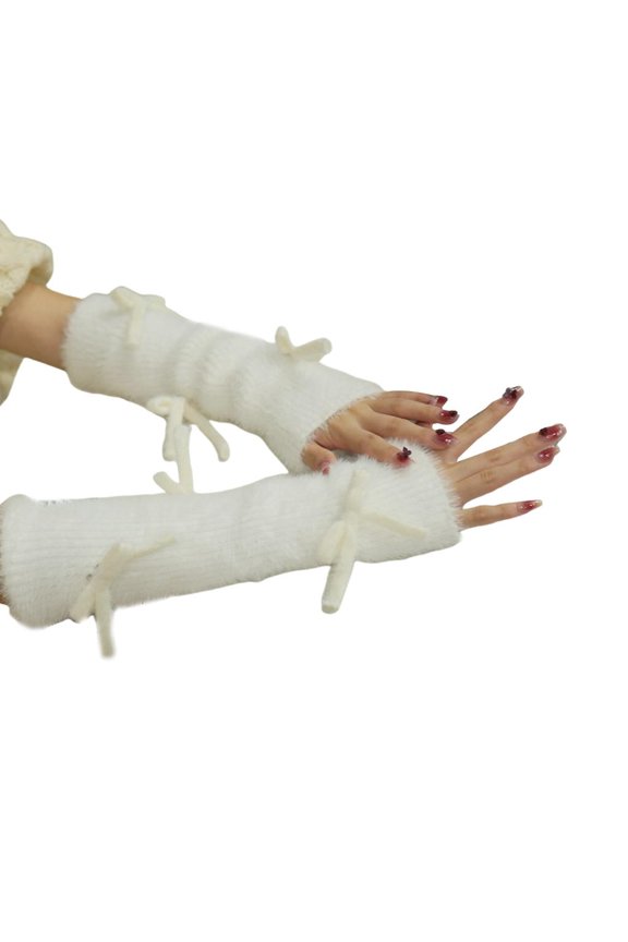 Punk Gloves Knitted Bowknot for Party Fingerless Gloves for Bridal White Arm Sleeves Costume