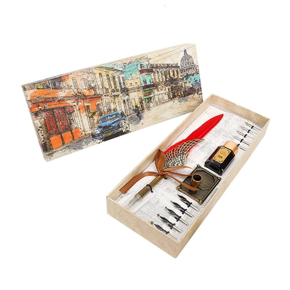 Ywmsfl Retro Quill Pen Set for w/ Pen Rod/Ink Bottle/10 Pcs Pen Nib/Pen Nib Base Gift B