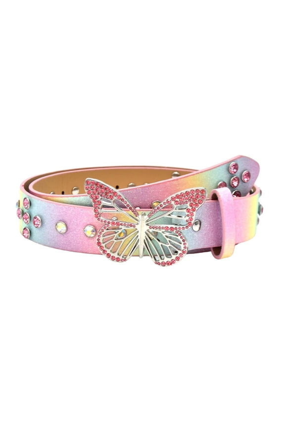 Rhinestones Studded Butterfly Buckles Waist Belt Adjustable Waist Strap Popular Sparkling Waistband for Casual and Forma