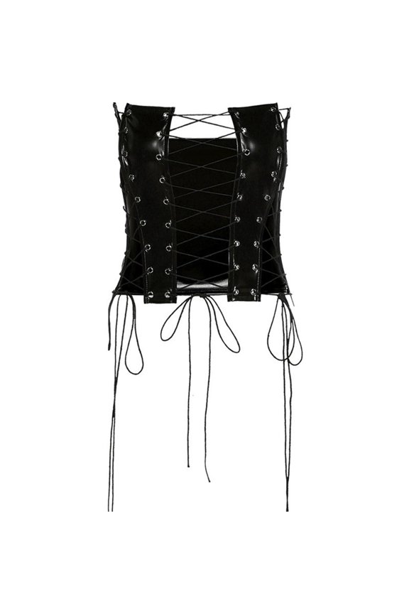 Punk for Crop Top Women Bandage Backless Vest Vest Sleeveless Straps Black Ora