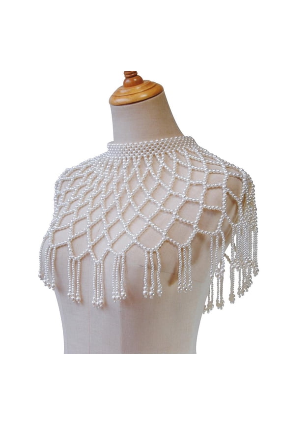 Shawl White Pearl Necklace for Woman Nightclub White Pearl Decors Shawl Party Nightclub Dance Body Jewelry