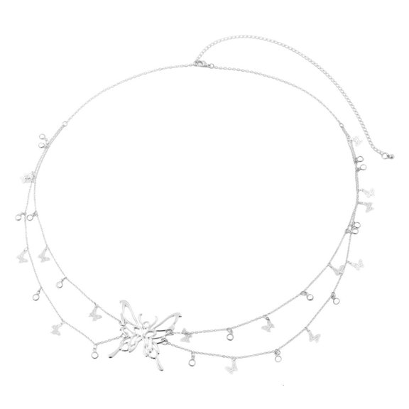 Ywmsfl Trendy Double Layered Waist Accessory Decorative Waist Chain with Butterfly Pendant and Tassels for Everyday Elegances