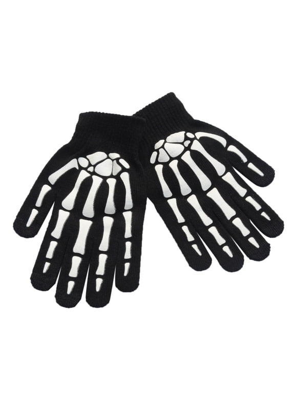 Unisex Halloween Skeleton Gloves for Women Men Skull Bone Stretch Knit Mittens