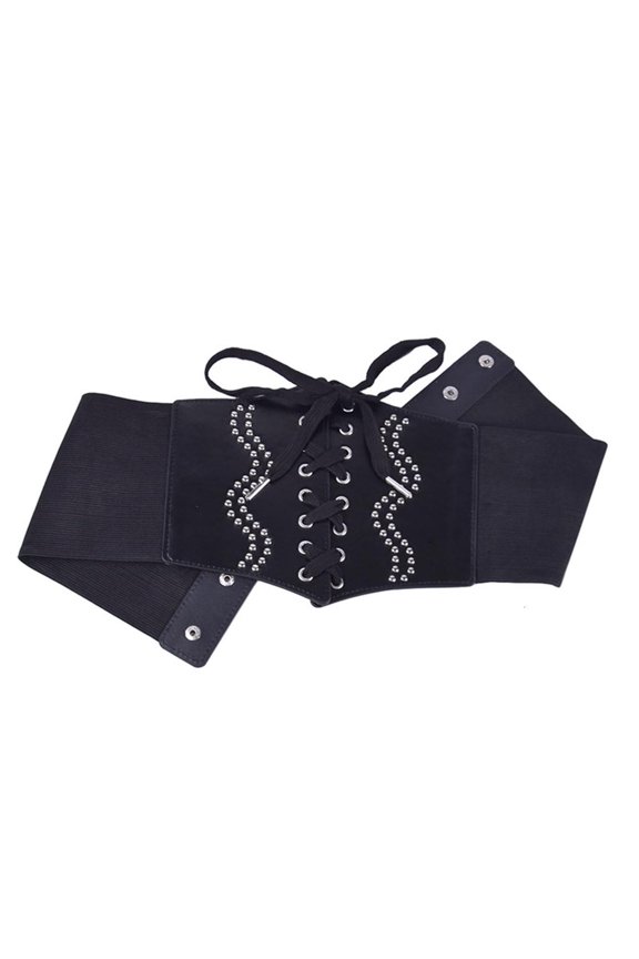 Fashion Wide Elastic Waist Belt Plump Lady Rivet Imitation Leathers Retro High Waistband Waist-Tightening Wide Belt