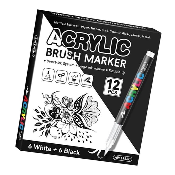 Ywmsfl White/Black Liquid Acrylic Marker Acrylic Paint Pen with Brush Tip for Drawing