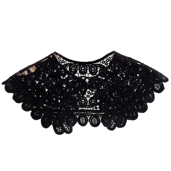 Ywmsfl Women Elegant Hollow Out Crochet Fake Collar Floral Lace Color Big Shawl Detachable Faux Pearl Button Short Poncho Capelet