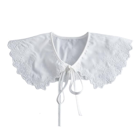 Ywmsfl Women Lightweight Detachable White Faux Collar Shawl Scarf Floral Embroidery Neckline Ribbon Capelet for Sweater Shirts