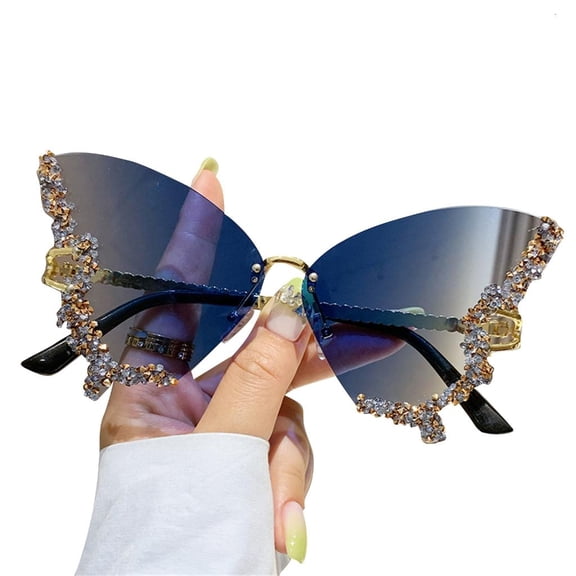 Ywmsfl Butterfly Glasses Women Rimless Sunglasses Small Face Butterfly Sunglasses Rhinestone Sunglasses Cat-Eye
