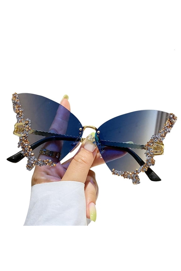 Butterfly Glasses Women Rimless Sunglasses Small Face Butterfly Sunglasses Rhinestone Sunglasses Cat-Eye