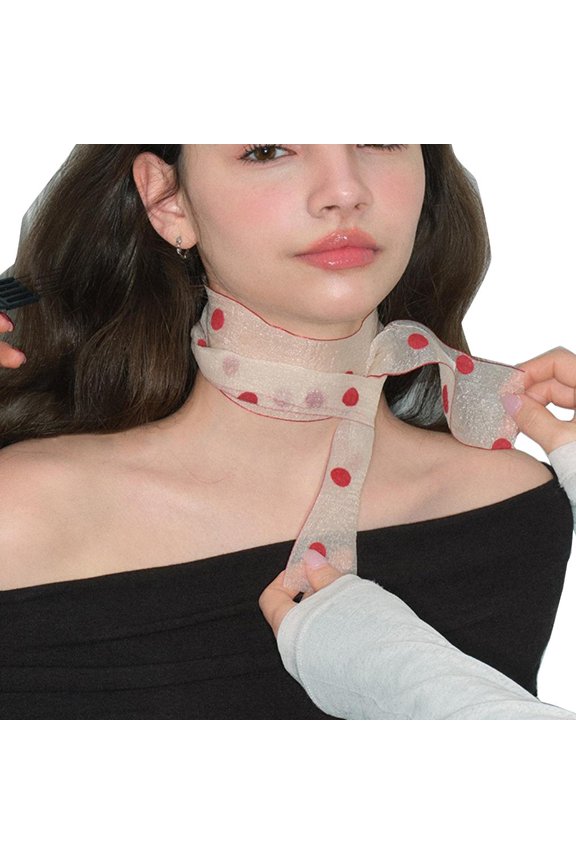 Women Spring Dotted Pattern Sheer Scarf Subculture Look Neckerchief Elegant Sheer French Neck Guard Lightweight