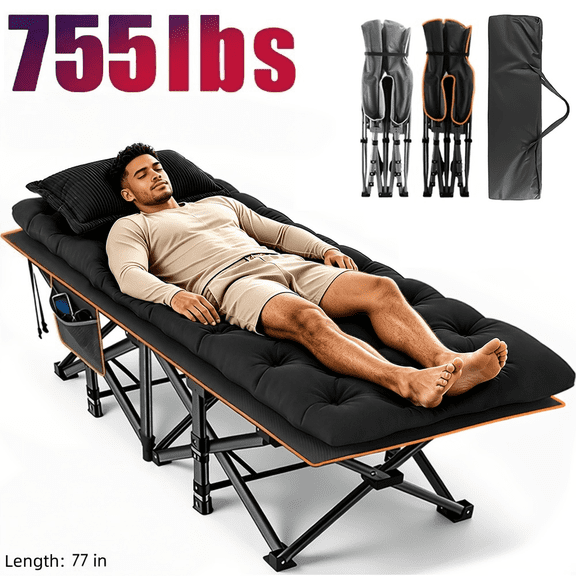 Yworvi Comfortable folding bed: a cosy foldable camping bed with an extra-thick mattress. Portable guest bed with ergonomic design, suitable for the garden, balcony, outdoors and camping.