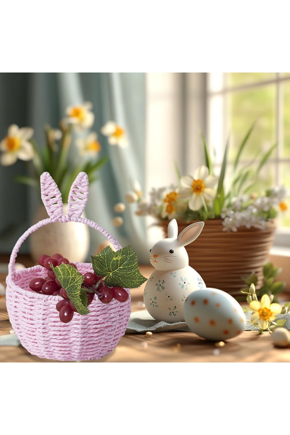 Easter Bunny Basket Clearance Easter Decoration Decorative Easter Basket with Handle for Easter Egg Hunting Rabbit Tote Basket Bags for Ch*ildren