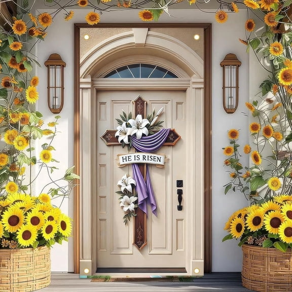Ywuzuh Easter Door Decorations He Is Risen Easter Door Cover Banner Save on Easter Resurrection of Jesus Door Cover Decorfor Front Door and Porch,Church,Easter Spring Party Decor71x35 Inch