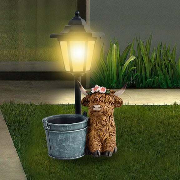 Ywuzuh Garden Decor Highland Cow Statue Garden Accessories Outdoor Lights Solar Garden Decor Art Housewarming Gift for Patio,Yard,Lawn Ornament