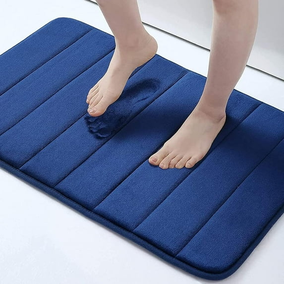 Ywuzuh Memory Foam Bath Mat Rug, 24" x 16", Ultra Soft and Non-Slip Bathroom Rugs, Water Absorbent and Machine Washable Bath Rug for Bathroom, Shower, and Tub, Navy Blue