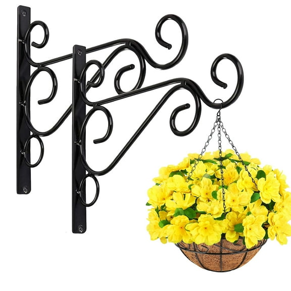 Ywuzuh Metal Wall Brackets Hangers 2 Pack 11.8in Plant Hooks for Hanging Baskets Wall-Mounted Gardening Bracket Hook for Bird Feeders,Flower Baskets,Lantern
