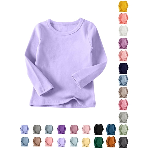 Ywyfzly Kids Long Sleeve T-Shirt Crew Neck Solid Color Soft Cotton Top for Boys and Girls Fall Winter Base Layer Wear Multicolor 6-7 Years
