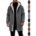 thumbnail image 1 of Ywyfzly Men's Hooded Fleece Coat Zip Up Sherpa Lined Long Jacket with Pockets Solid Color Warm Winter Outerwear Dark Gray L, 1 of 7