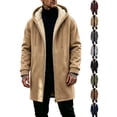 thumbnail image 1 of Ywyfzly Men's Hooded Fleece Coat Zip Up Sherpa Lined Long Jacket with Pockets Solid Color Warm Winter Outerwear Khaki XL, 1 of 7