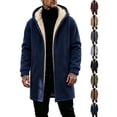 thumbnail image 1 of Ywyfzly Men's Hooded Fleece Coat Zip Up Sherpa Lined Long Jacket with Pockets Solid Color Warm Winter Outerwear Navy M, 1 of 7