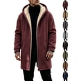 thumbnail image 1 of Ywyfzly Men's Hooded Fleece Coat Zip Up Sherpa Lined Long Jacket with Pockets Solid Color Warm Winter Outerwear Wine XXL, 1 of 7