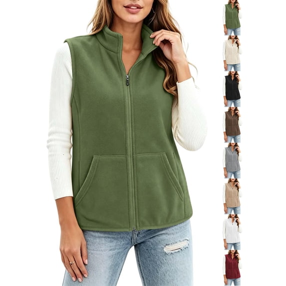Ywyfzly Women's Fleece Vest Zip Up Stand Collar Sleeveless Gilet with Pockets Warm Casual Fall Winter Outerwear Army Green XXXL